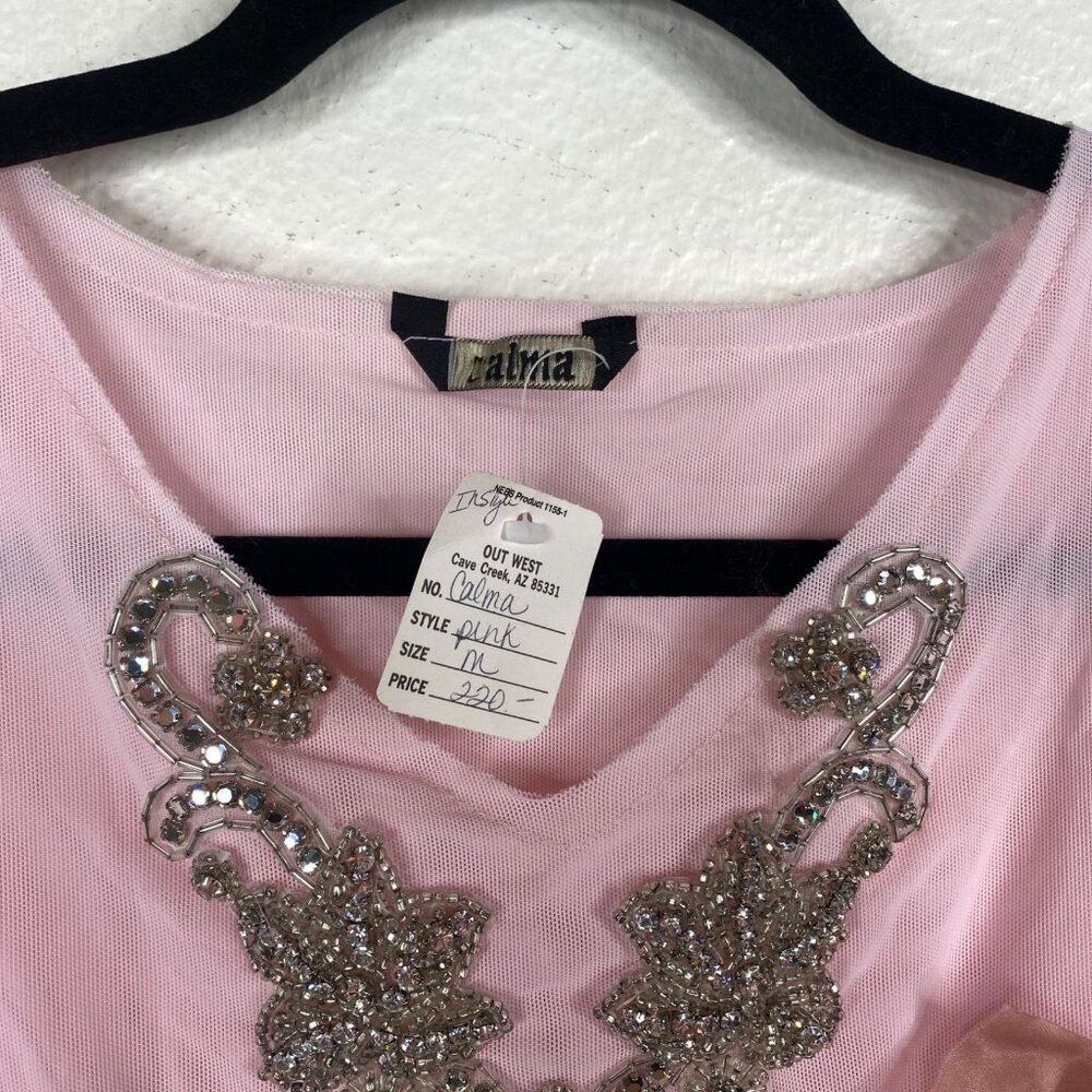 NWT Calma Women's Top Pink Size M Silk Rhinestones Fairy Unique Old Money - Picture 3 of 13
